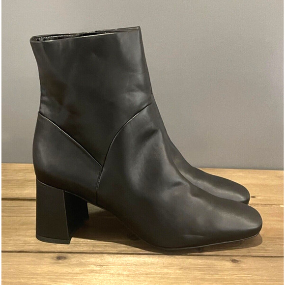 Nordstrom Rack Women's Naja Boots Size 9.5 Black Faux Leather Block Heel Zip Up - Picture 1 of 15